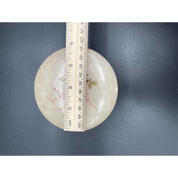 Vintage Alabaster Trinket Box Hand Painted Flowers Jewelry Box Made In Italy - Picture 4 of 7